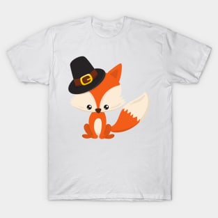 Thanksgiving, Cute Fox, Pilgrim Fox, Pilgrim Hat T-Shirt